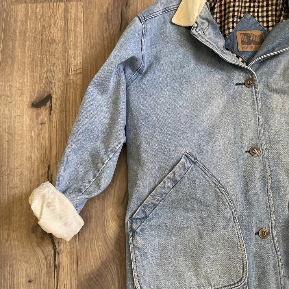 Vintage Blanket Lined Light Wash Denim Barn Chore Jacket Coat Large Read Stain - Picture 4 of 15